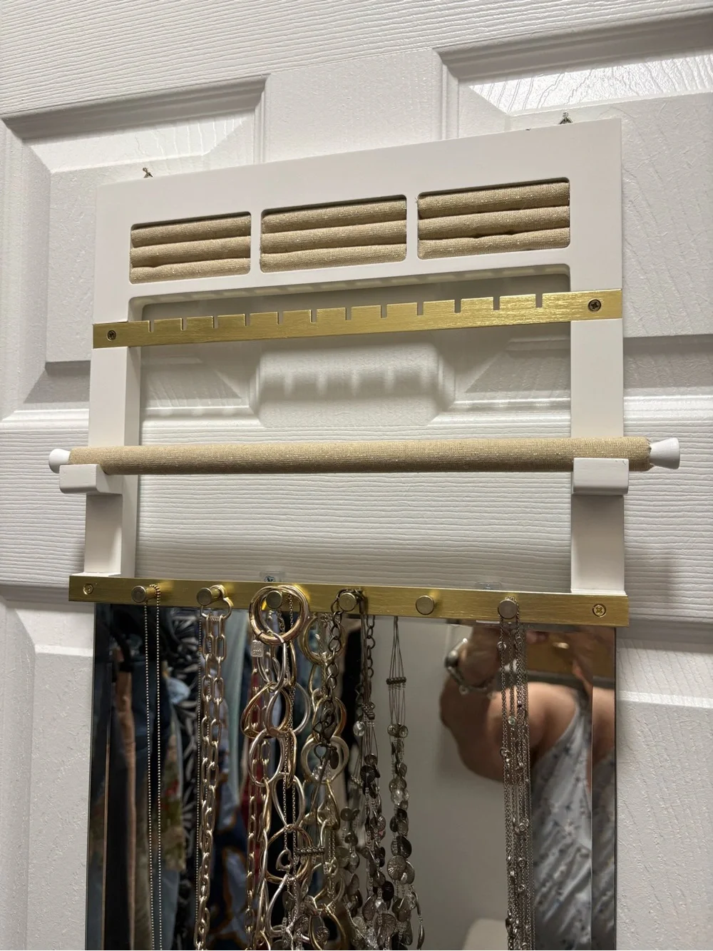 May White Jewelry organizer Armoire10x12x1 wall mount w/ hooks white gold wood